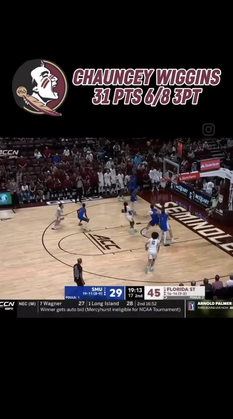 Chauncey Wiggins, Florida State — 31 points, 6 of 8 from three