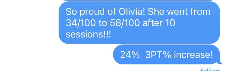 Text from the coach: she went from 34 out of 100 to 58 out of 100 after 10 sessions, a 24 percent three point percentage increase