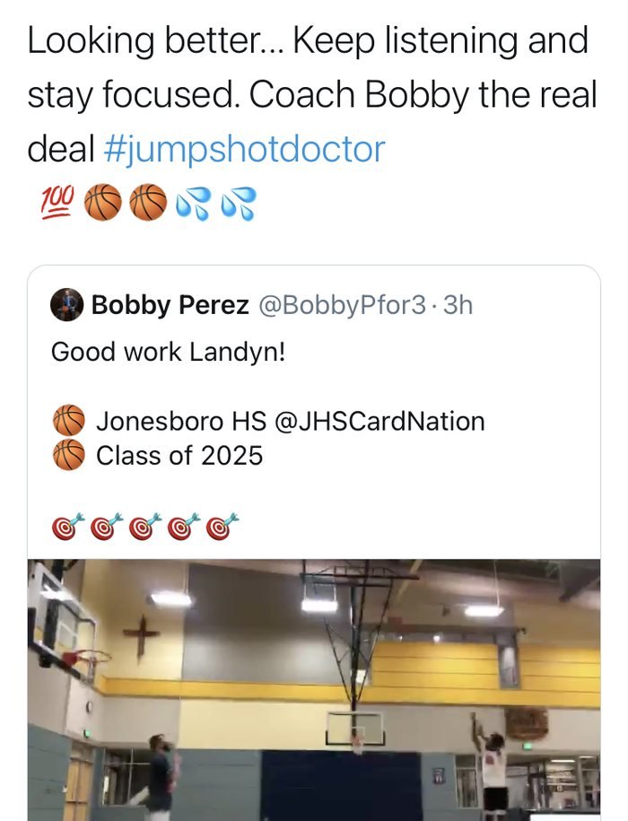 Public post from a coach: keep listening and stay focused, Coach Bobby is the real deal, hashtag jumpshot doctor