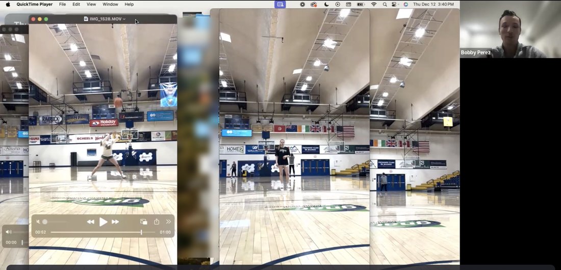 Live call screen share: three angles of the same player's shot lined up side by side for comparison
